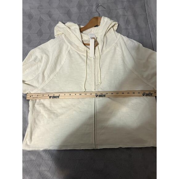 NWT PINK Victoria Secret Cream Full Zip Hoodie Size XL Raw Hem Cropped - Picture 8 of 9